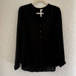 Black Long Sleeve Silk Chiffon Blouse - L